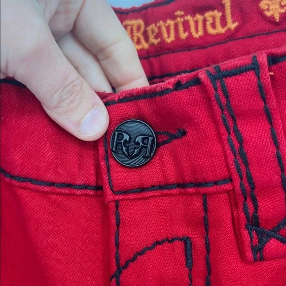 Rock Revival Bold Red Jean Shorts Size 32 - Picture 4 of 7
